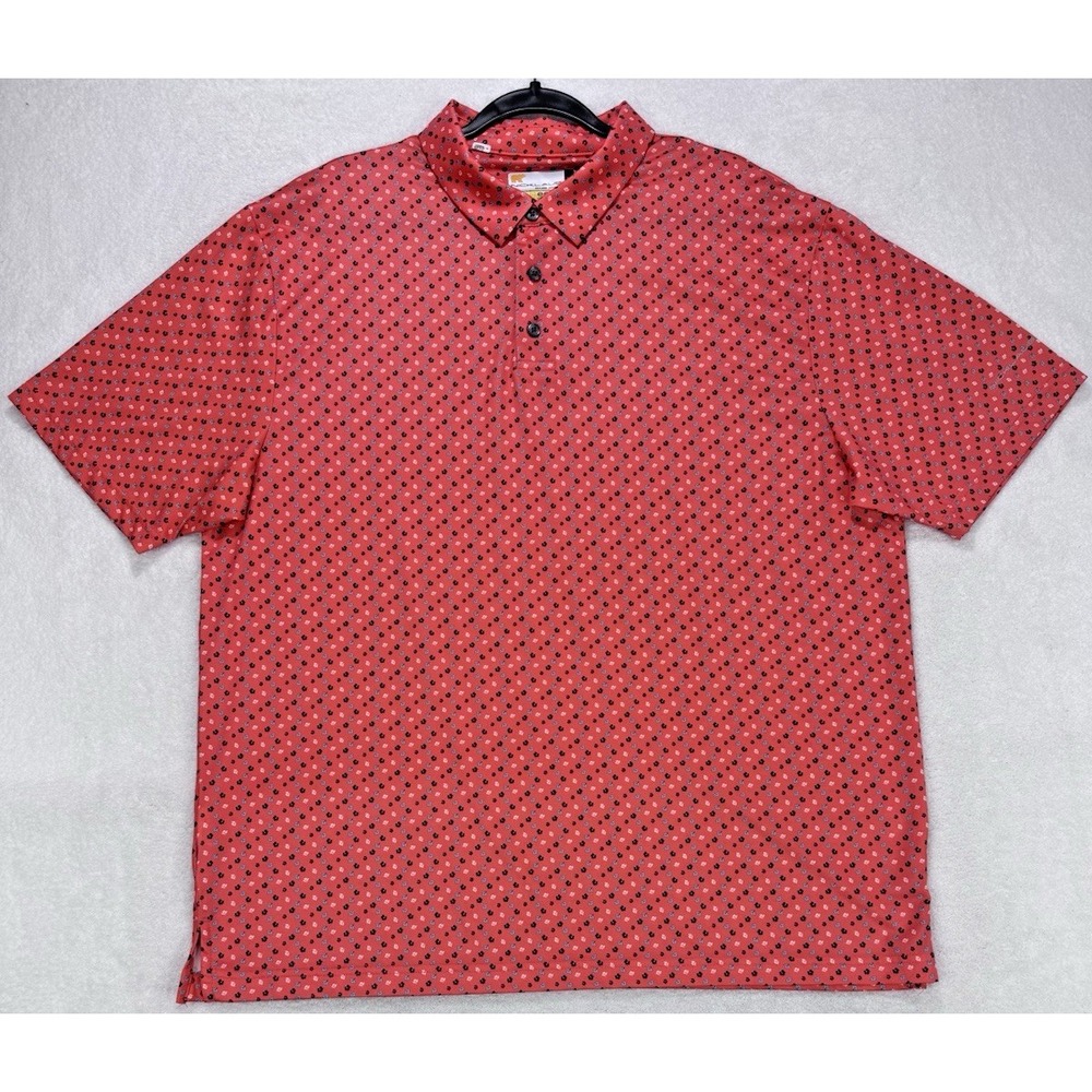 Nicklaus Eco Choice Polo Shirt Men  XL Hot Coral Floral Short Sleeve Lightweight